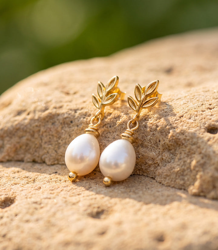 Leaf Pearl Drop Earrings