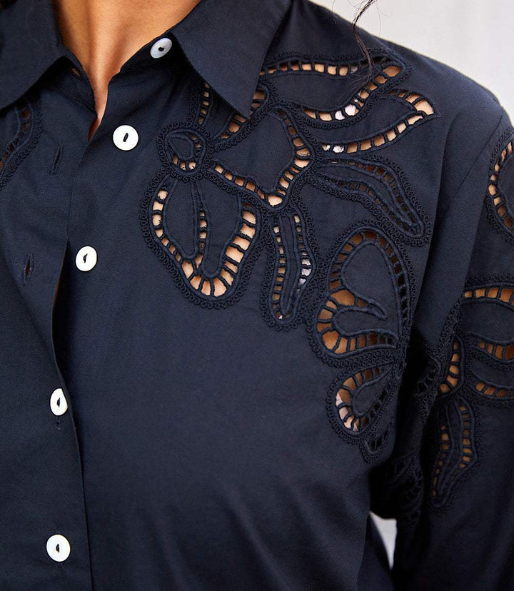Long Sleeve Cutout Embroidery Shirt