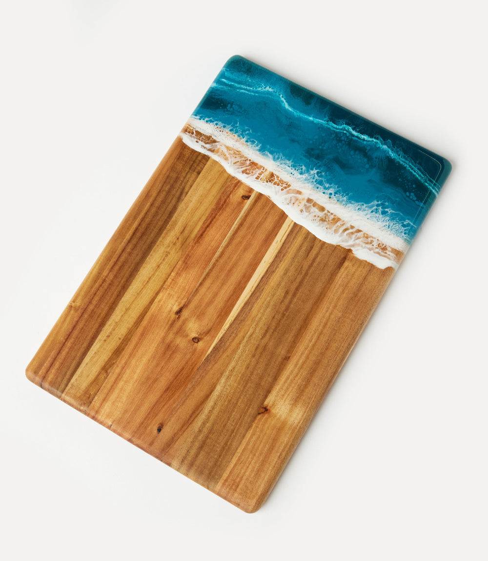 Ocean Waves Wooden Serving Tray - Unique Handcrafted Acacia