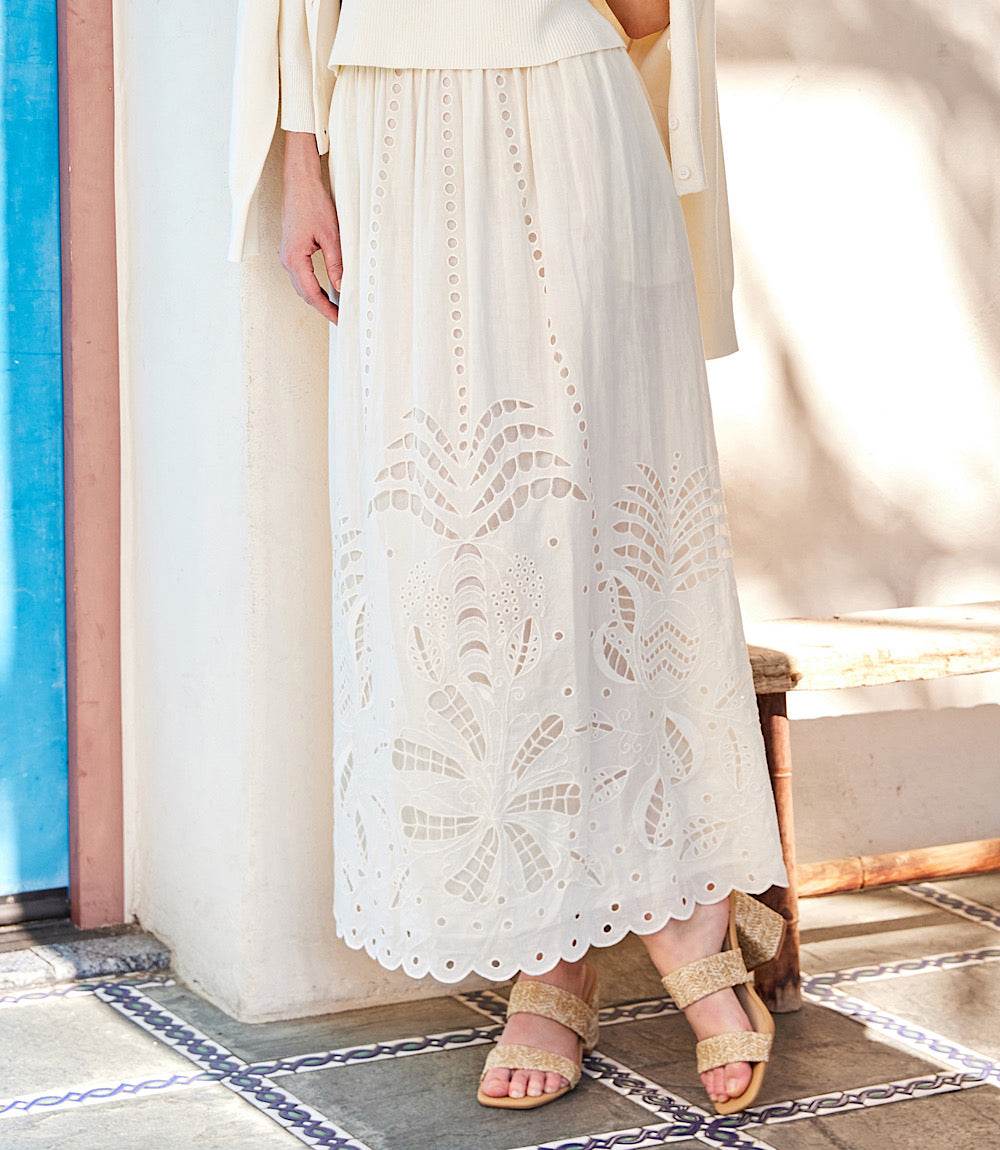 Cutout Embroidery Midi Skirt