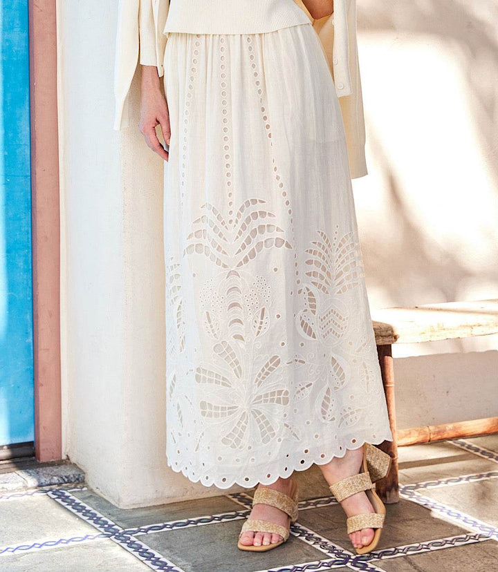 Cutout Embroidery Midi Skirt