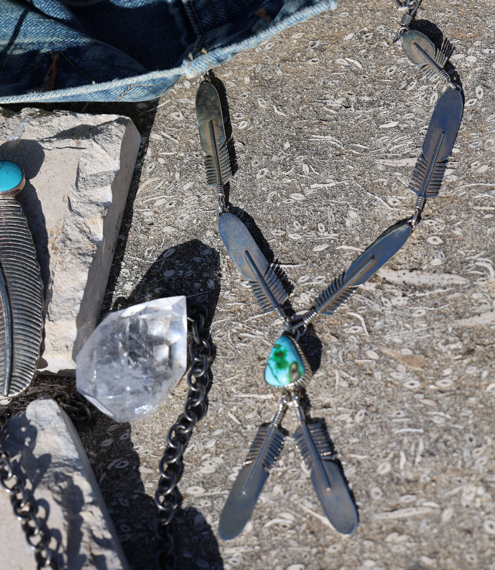 Sonoran Gold Embellished Feather Necklace