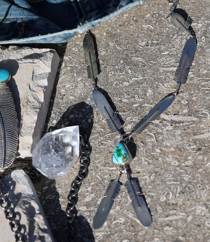 Sonoran Gold Embellished Feather Necklace