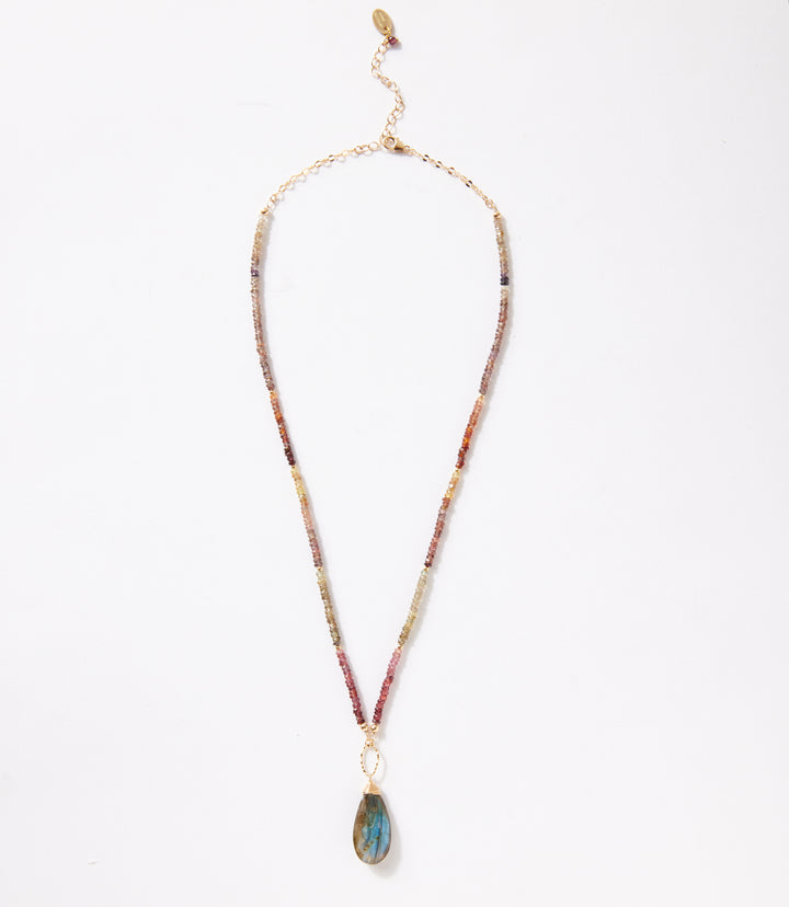 Ombre Beaded Gemstone Pendant Necklace