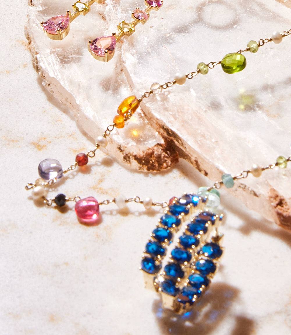 Long Beaded Gemstone Necklace