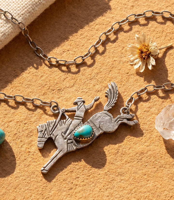 Bucking Bronco Sterling Silver Turquoise Necklace