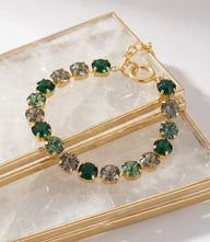Crystal Chain Bracelet with emerald Swarovski crystals and gold-plated brass, adjustable fit, elegant design