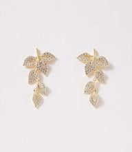 Gold Pavé Leaf Drop Earrings with pavé-set stones and slender drop silhouette