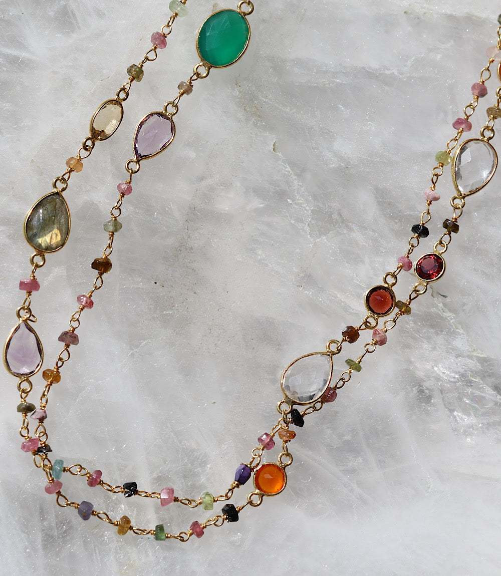 Multi Color Beaded Gemstone Necklace