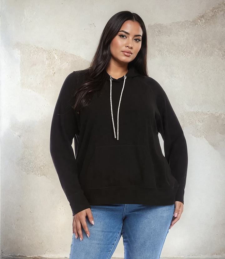 Plus Size Rhinestone Drawstring Hoodie Sweatshirt