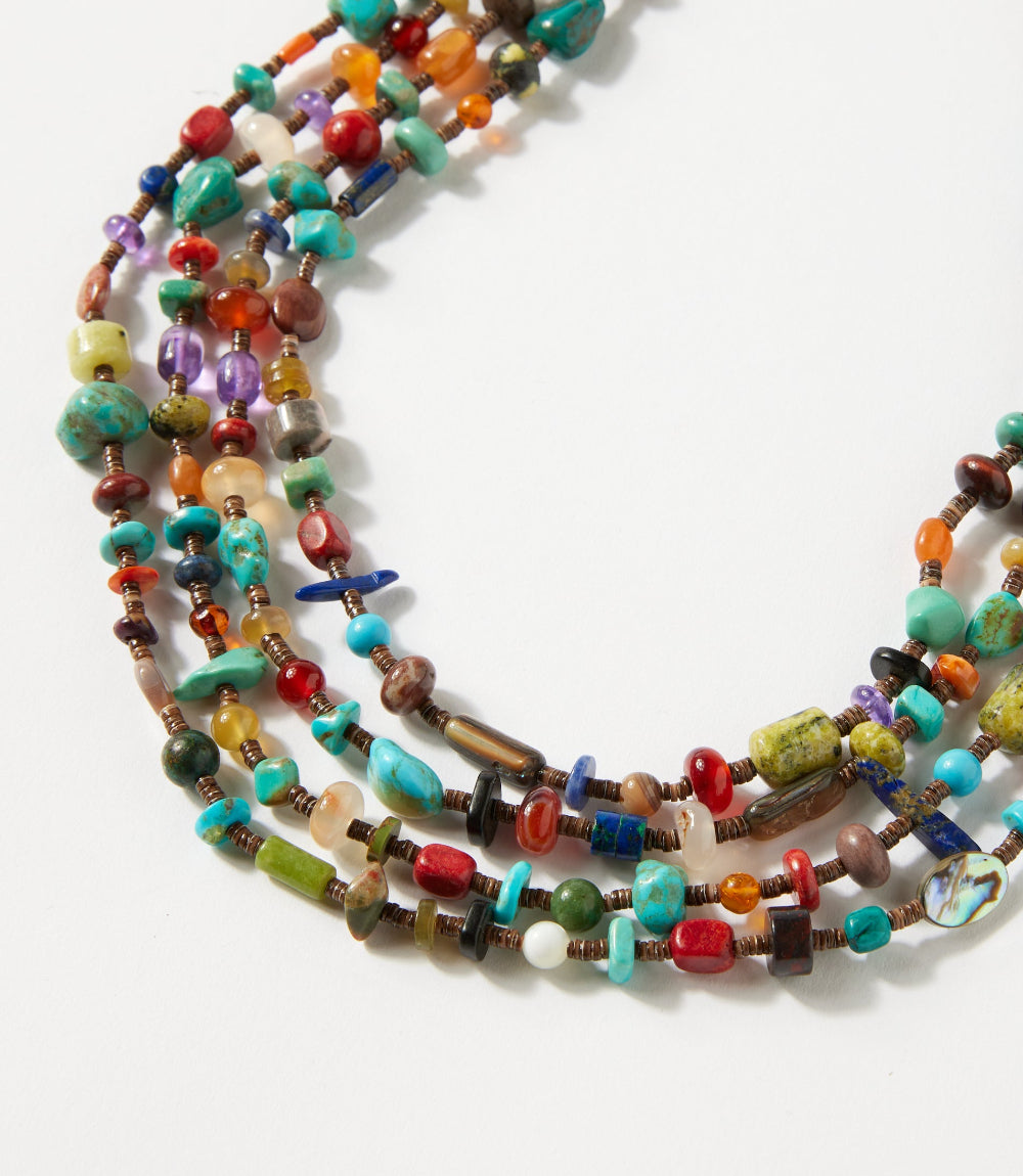 Four Strand Turquoise And Spiny Oyster Necklace