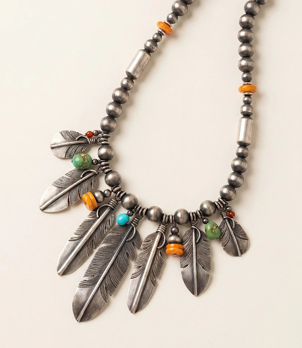 Multi Stone Feather Beaded Turquoise Necklace