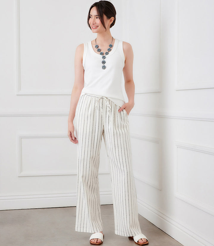 Linen Blend Stripe Drawstring Pants