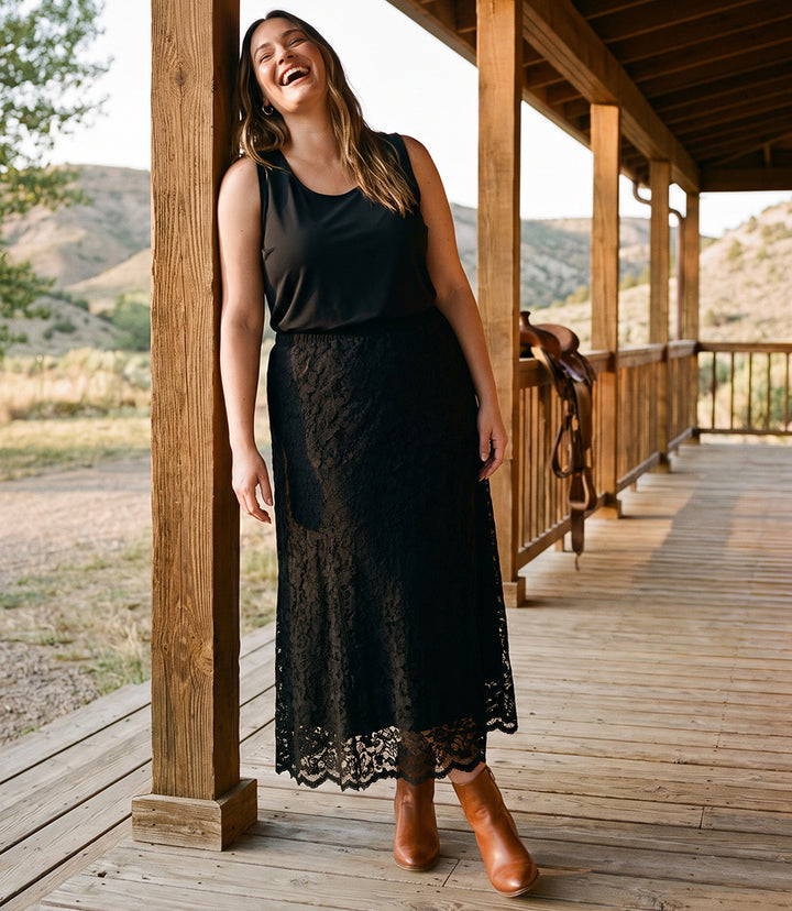 Plus Size Lace Midi Skirt