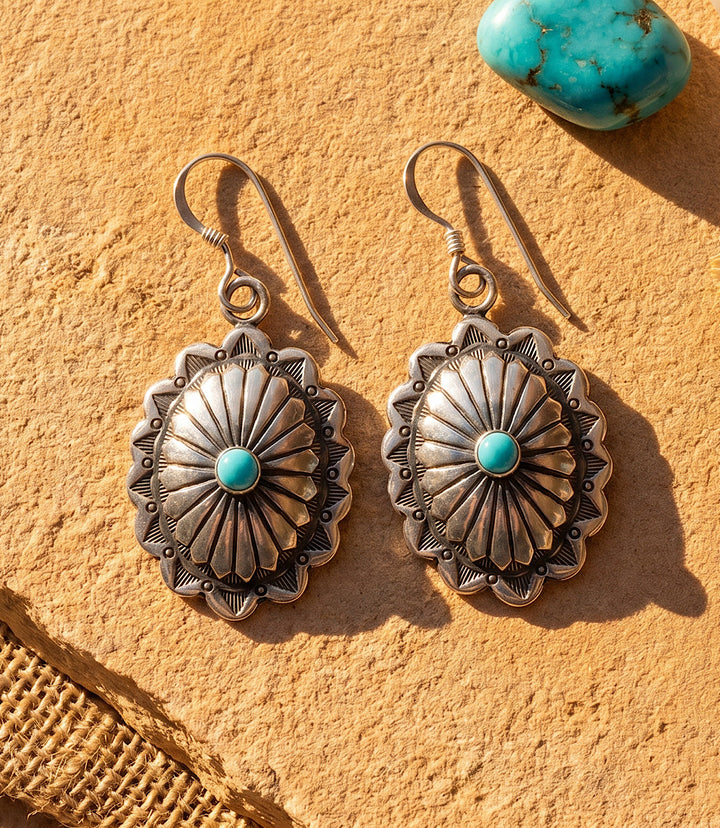 Sterling Silver Turquoise Concho Earrings
