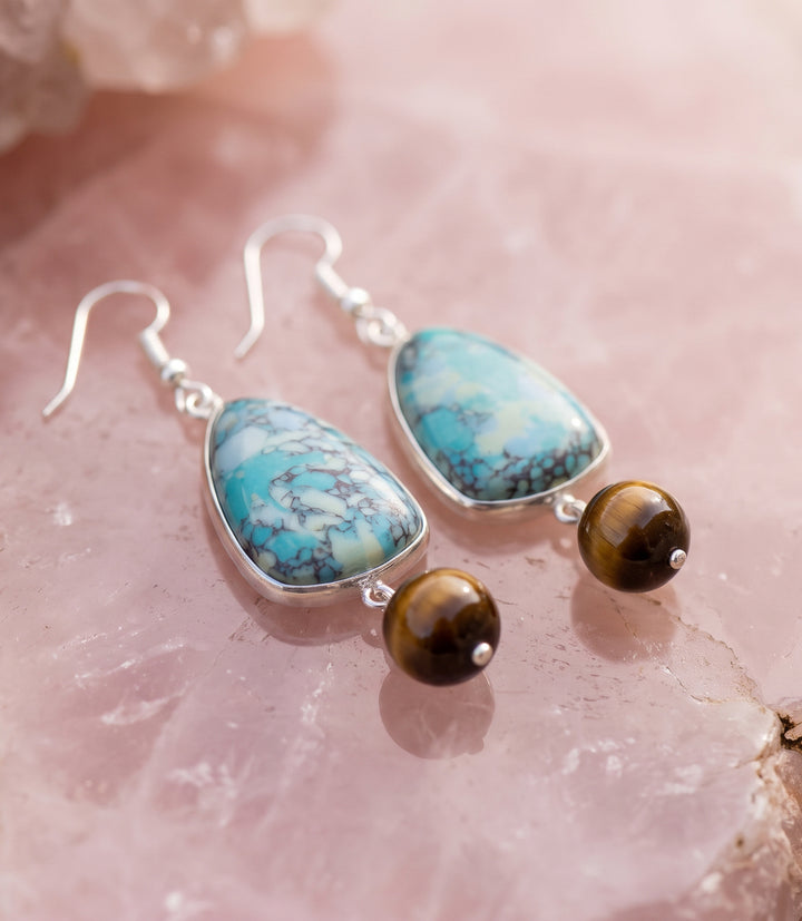 Turquoise And Tigers Eye Earrings