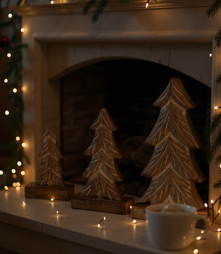 Wooden Pine Trees, Set Of 3