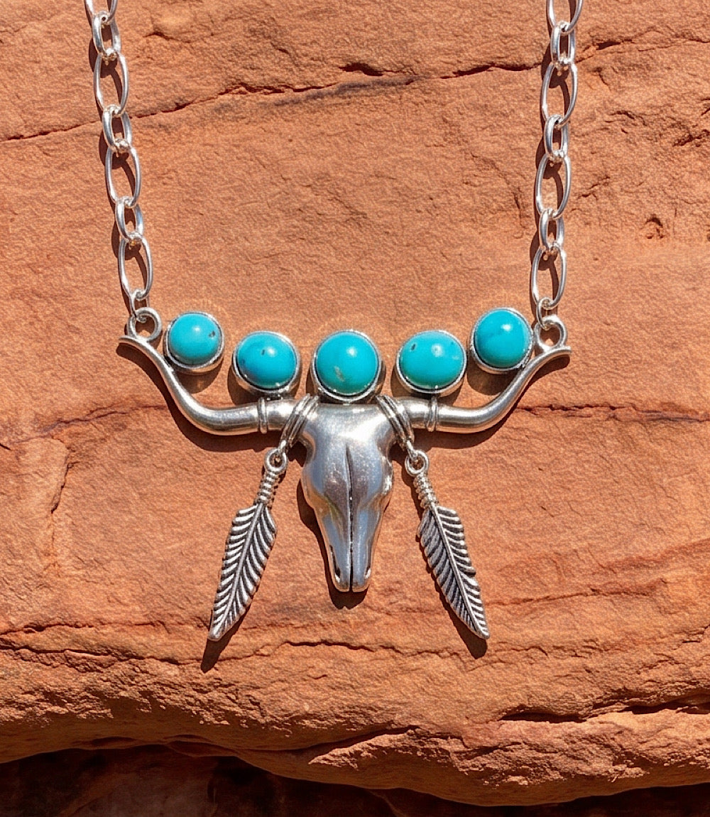 Sterling Silver And Turquoise Longhorn Necklace