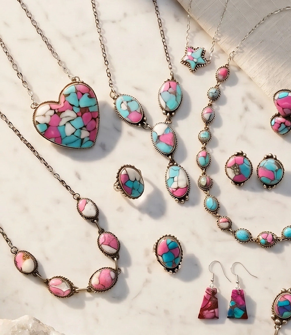Cotton Candy Turquoise Lariat Necklace And Earring Set