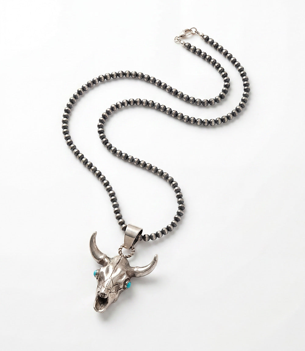 Sterling Silver Turquoise Bull Skull Necklace