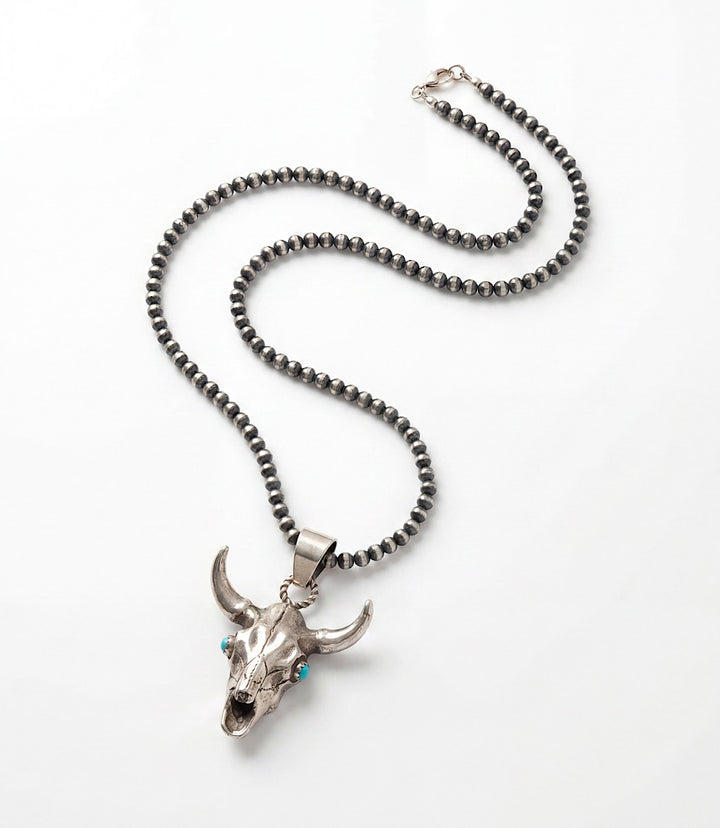 Sterling Silver Turquoise Bull Skull Necklace