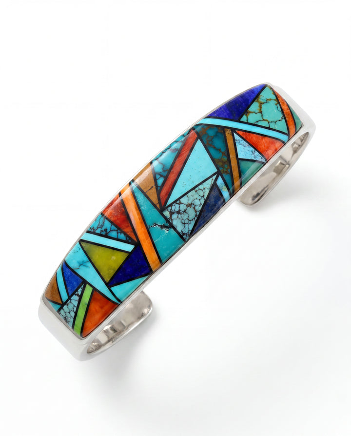 Turquoise And Spiny Oyster Inlay Cuff Bracelet