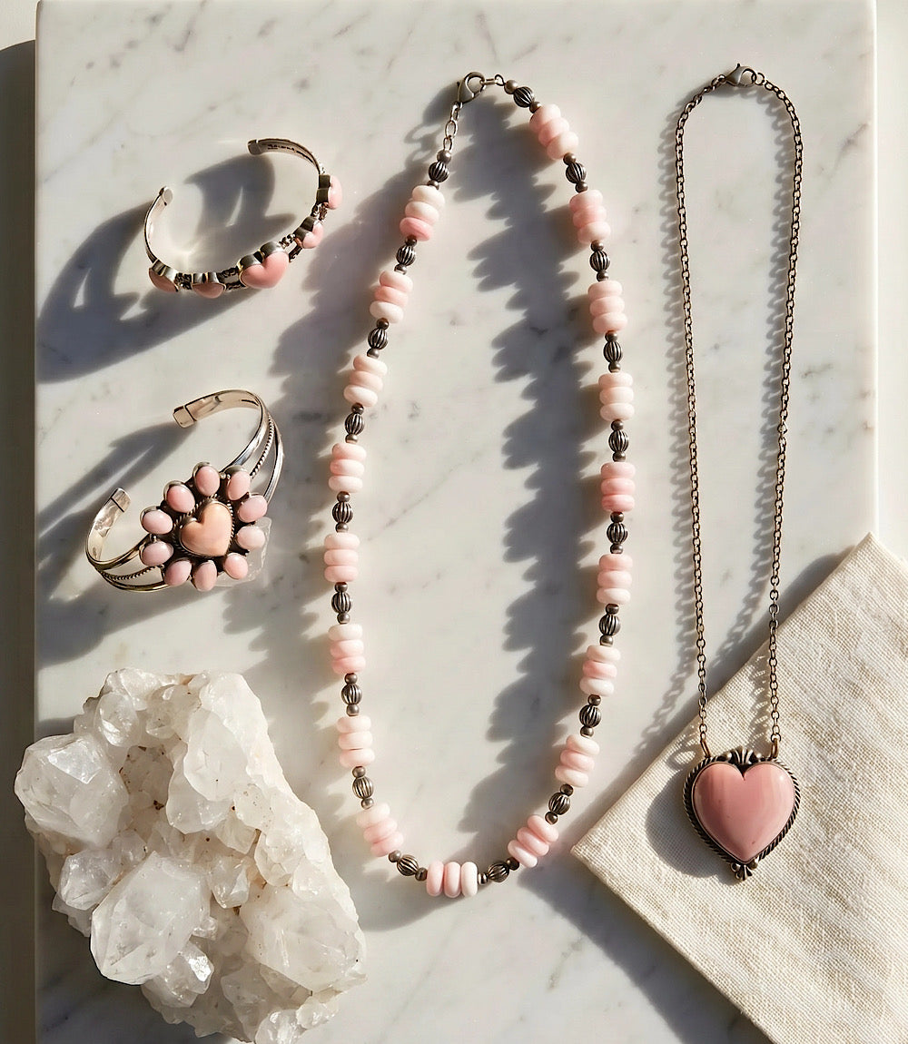 Pink Conch Heart Cuff Bracelet