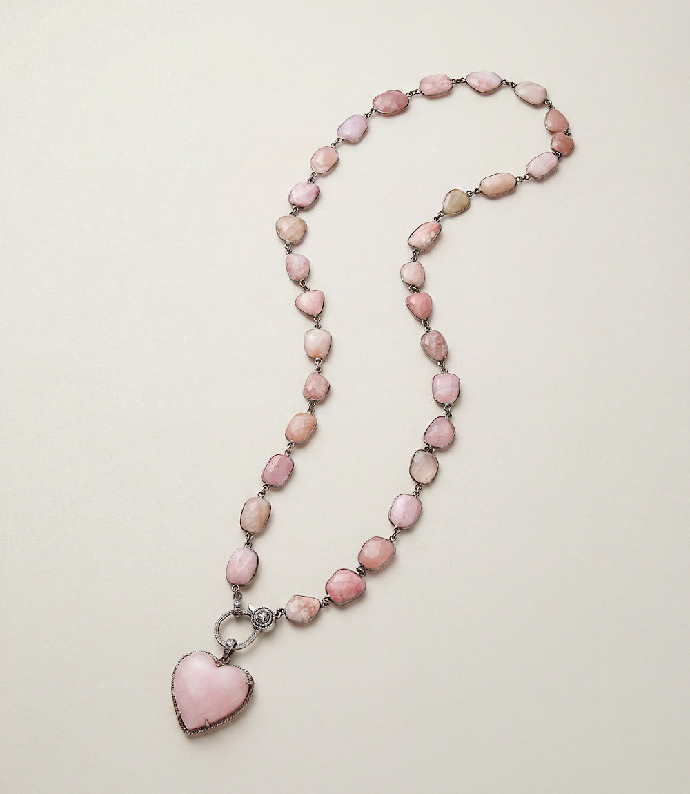 Pink Opal Heart Crystal Necklace
