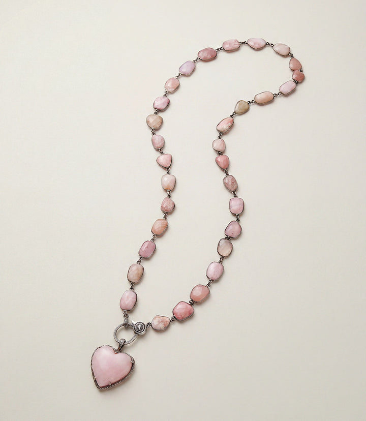 Pink Opal Heart Crystal Necklace