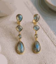 Elegant multi gemstone drop earrings with shimmering labradorite stones and 18K gold plating