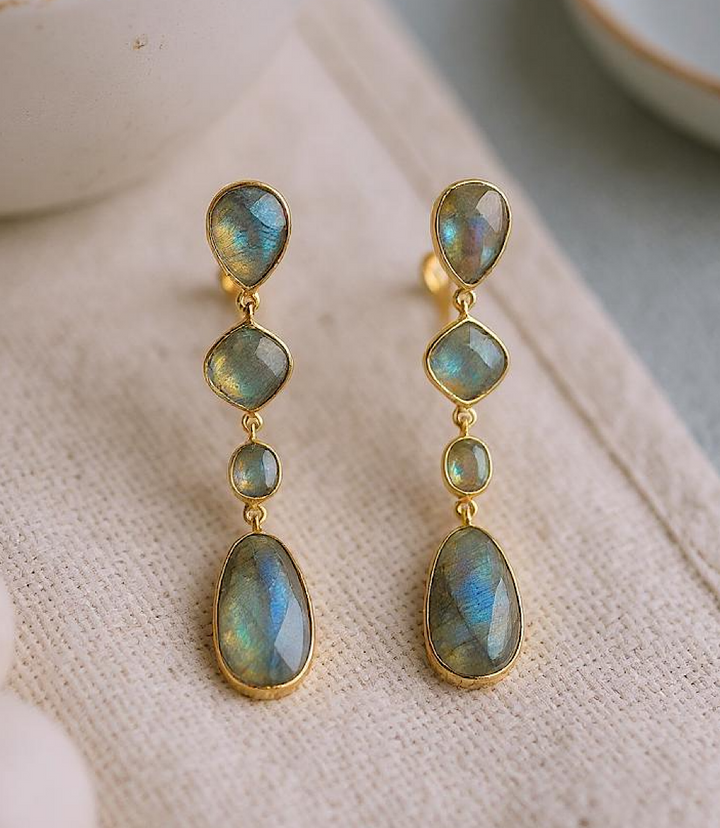 Multi Gemstone Drop Earrings