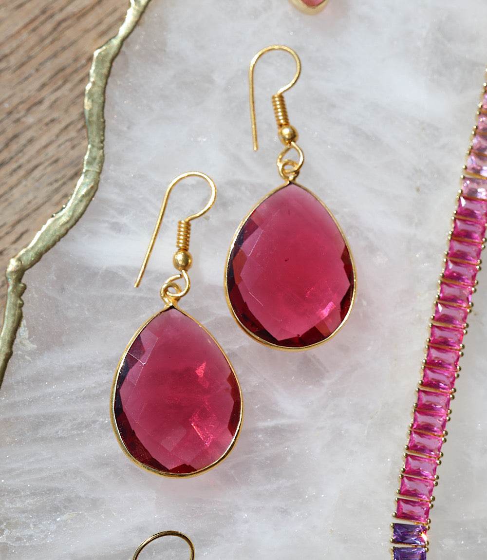 Pink Quartz Teardrop Earrings