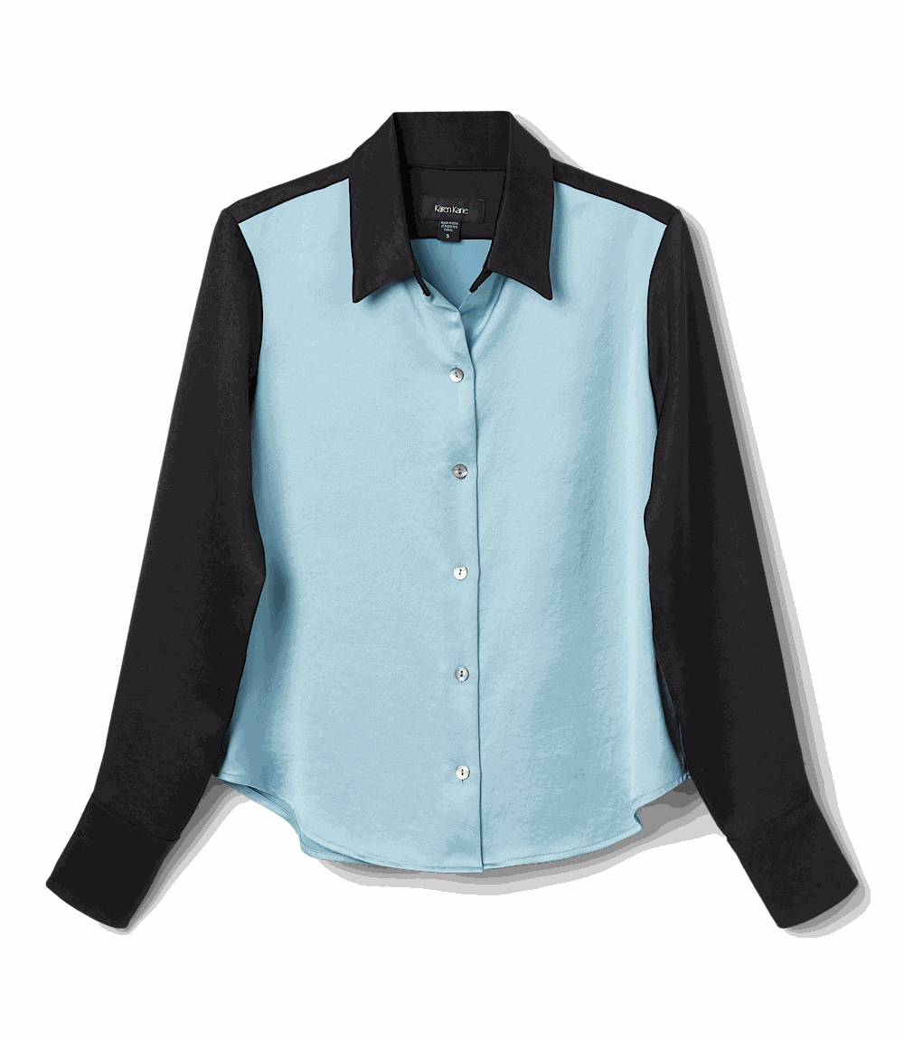 Long Sleeve Satin Colorblock Shirt