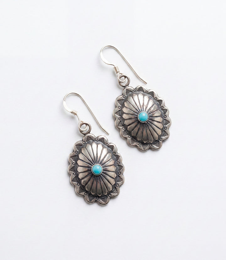 Sterling Silver Turquoise Concho Earrings