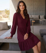 Petite Size Long Sleeve Tiered Dress