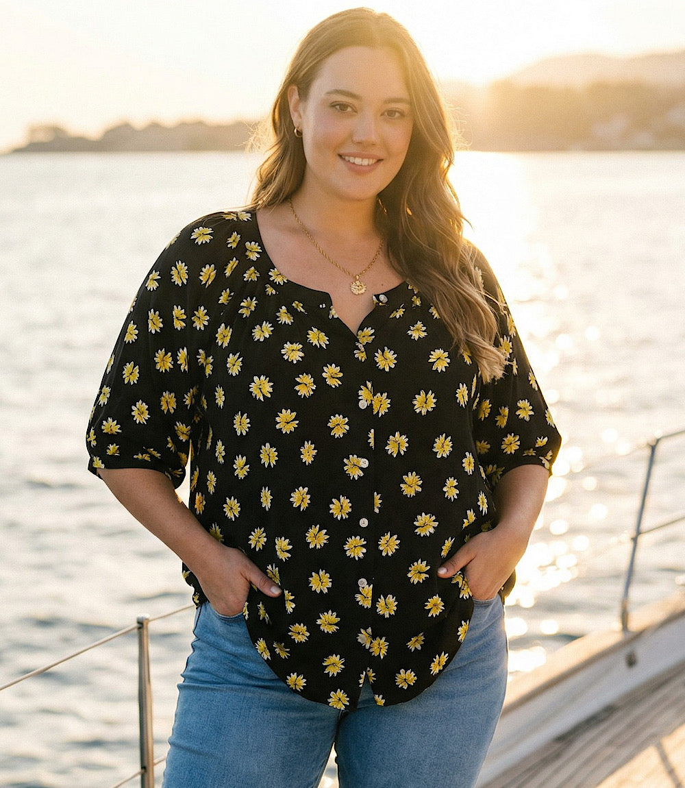 Plus Size Puff Sleeve Peasant Top