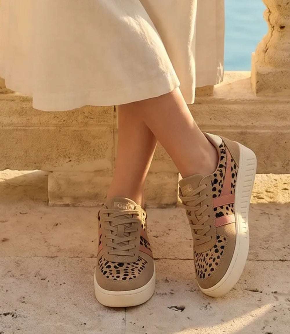 Gola Grandslam Savanna Sneakers with leopard-print cow hair and suede panels, platform sole, and lace-up closure