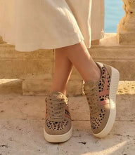Gola Grandslam Savanna Sneakers with leopard-print cow hair and suede panels, platform sole, and lace-up closure