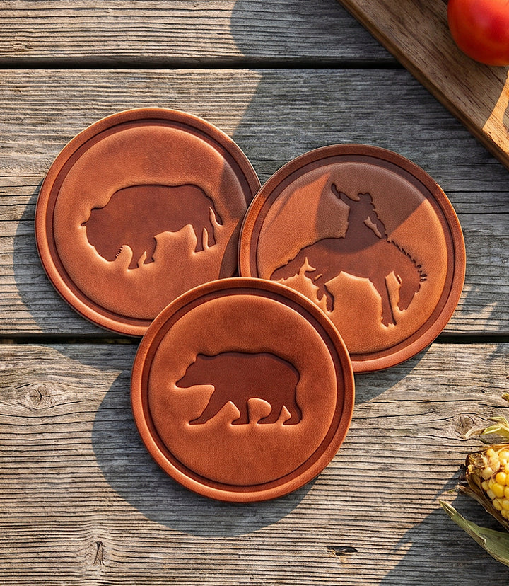 Stamped Leather Bear Coaster