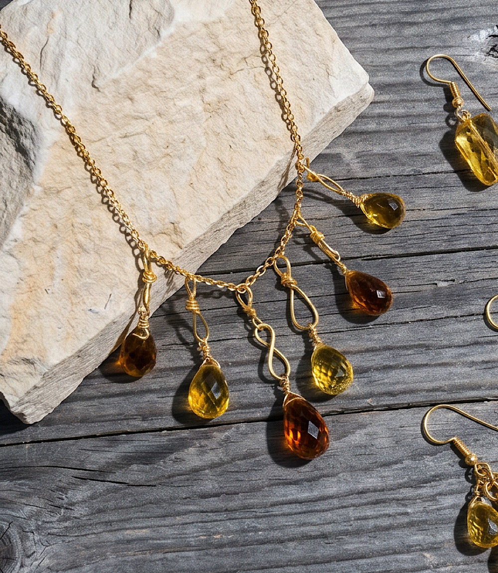 Mixed Citrine Dangle Necklace