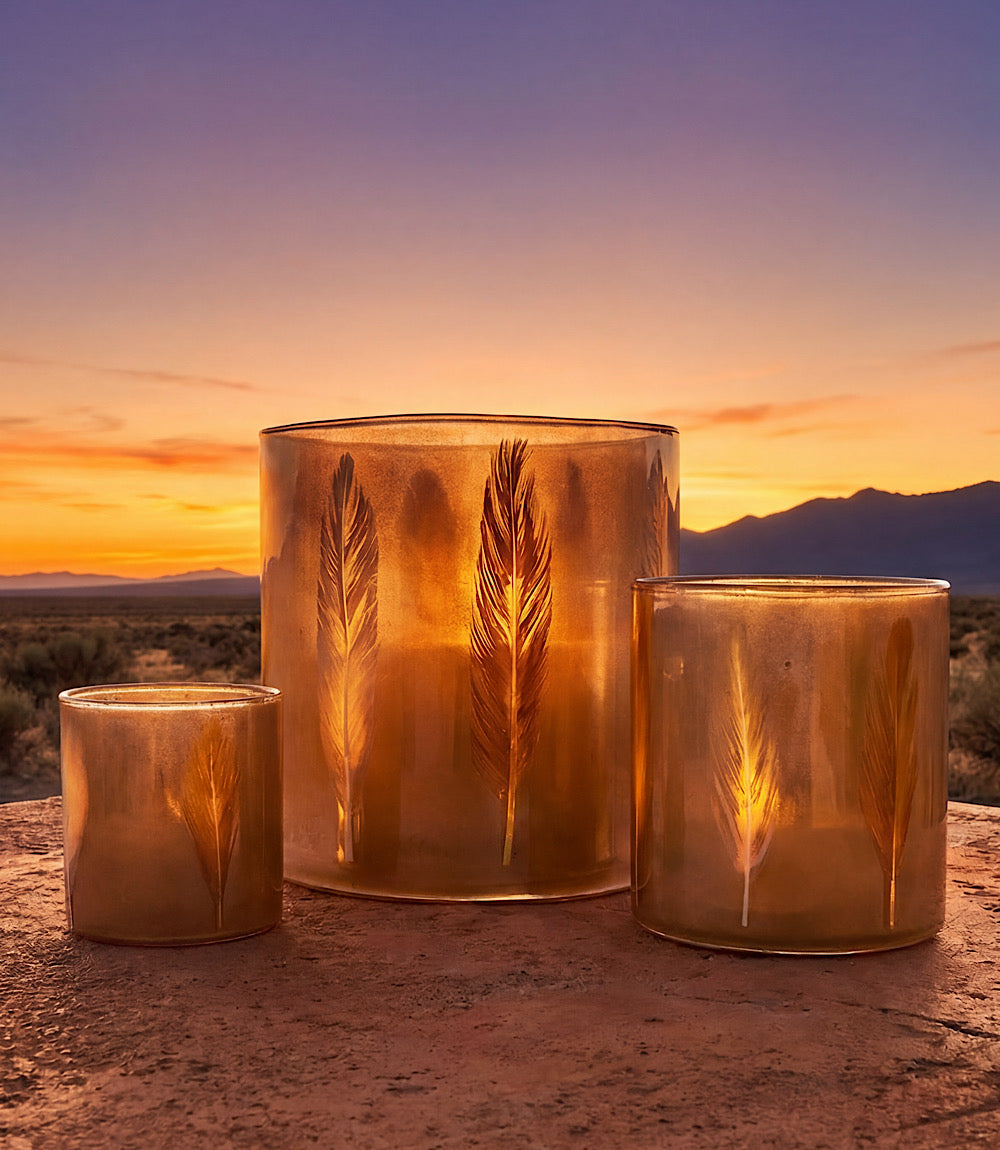 Feather Hurricane Candleholders, Set Of 3