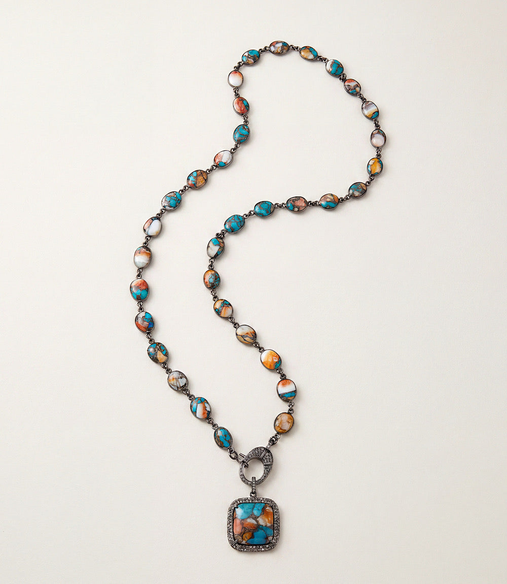 Spiny Oyster Turquoise Bezel Pendant Necklace