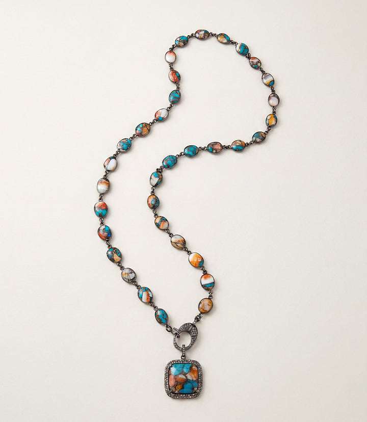 Spiny Oyster Turquoise Bezel Pendant Necklace