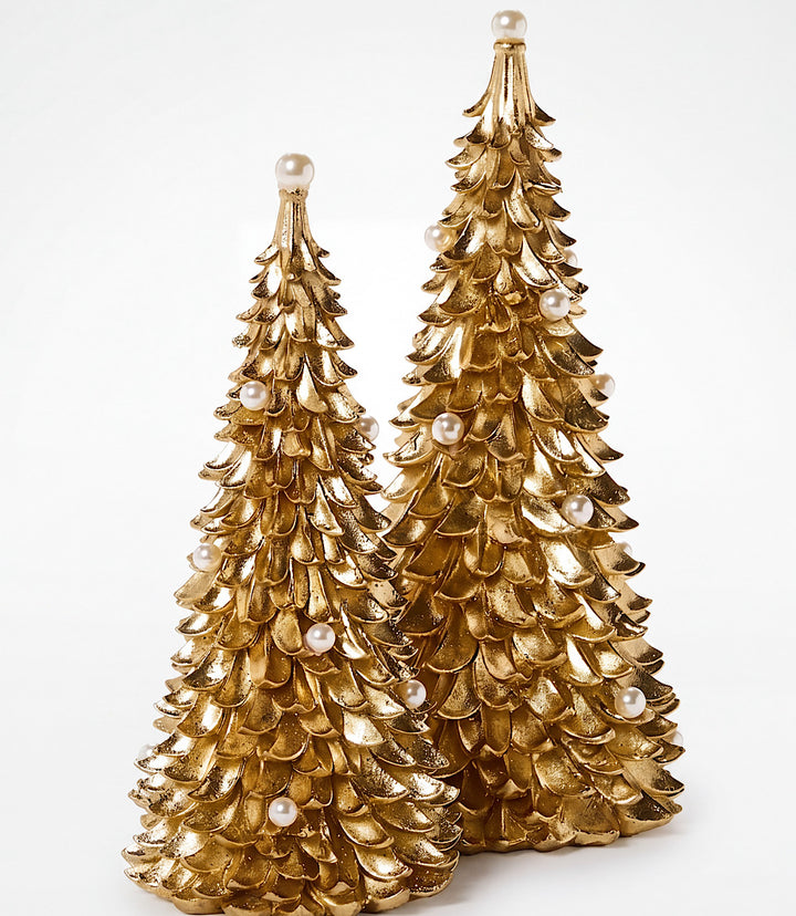 Gold Trees With Pearl Accents, Set Of 2