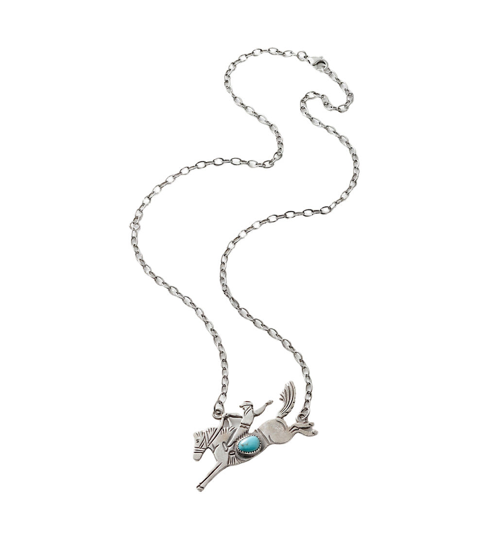 Bucking Bronco Sterling Silver Turquoise Necklace