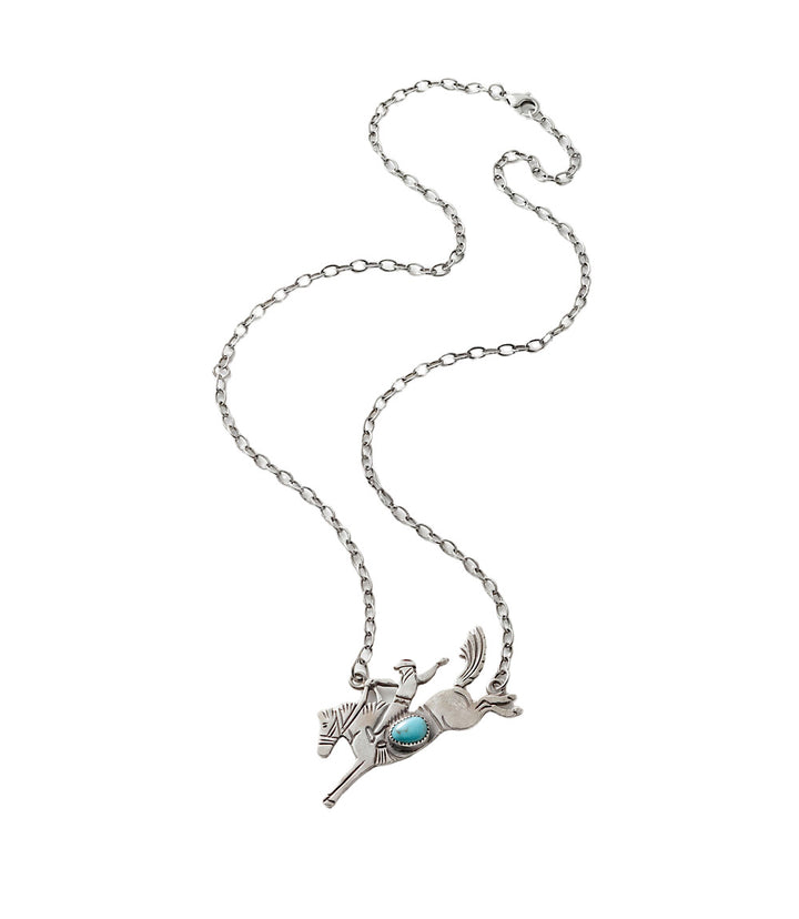 Bucking Bronco Sterling Silver Turquoise Necklace