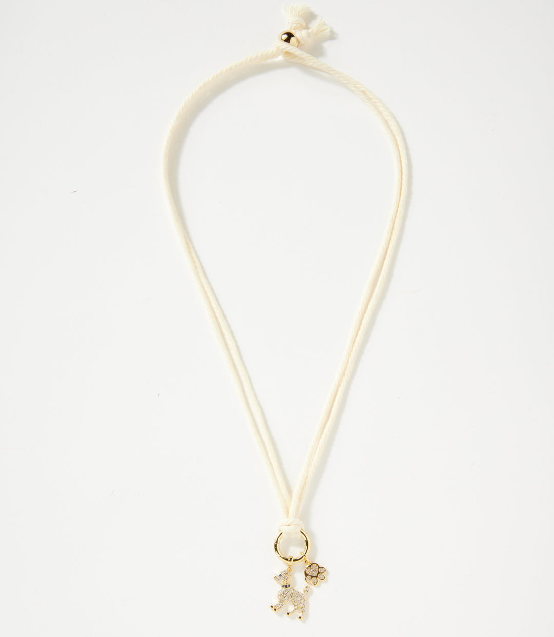 Pavé Dog And Paw Cord Necklace