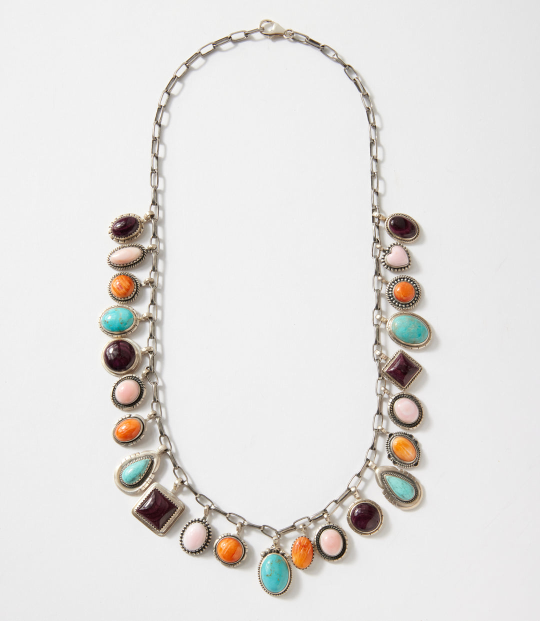 Dangling Turquoise, Spiny Oyster, and Pink Conch Necklace