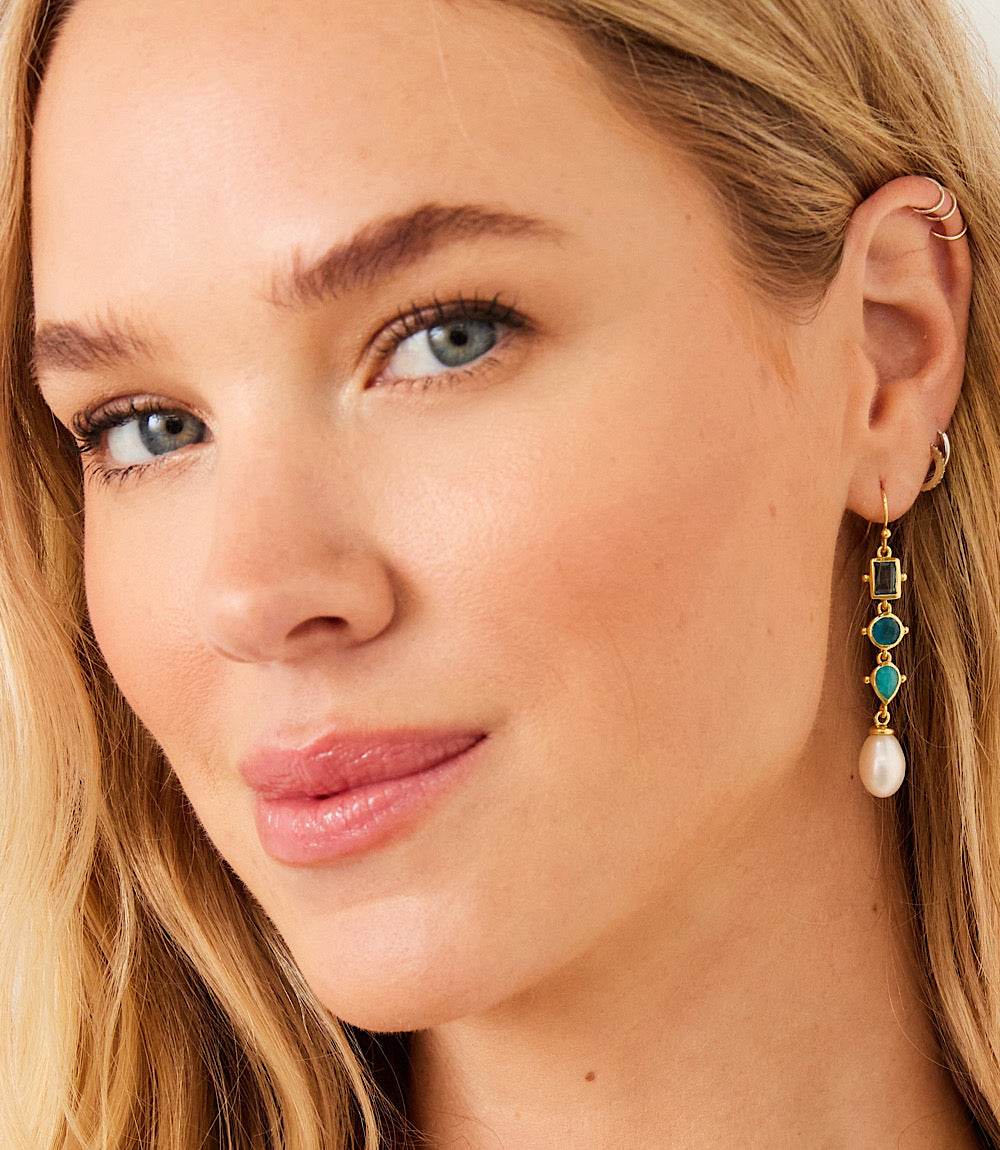 Multi Gemstone Drop Earrings