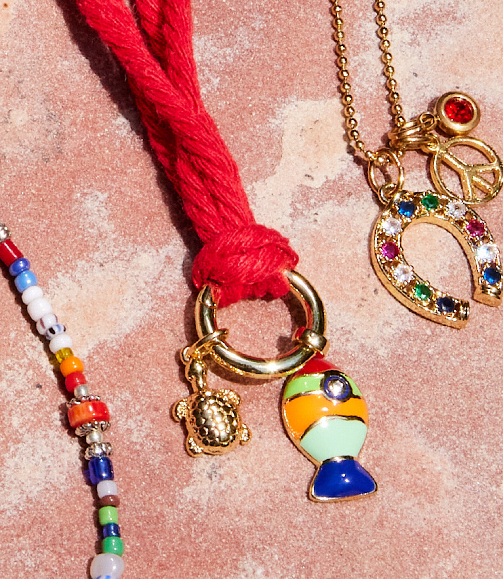 Fish And Turtle Charm Cord Necklace